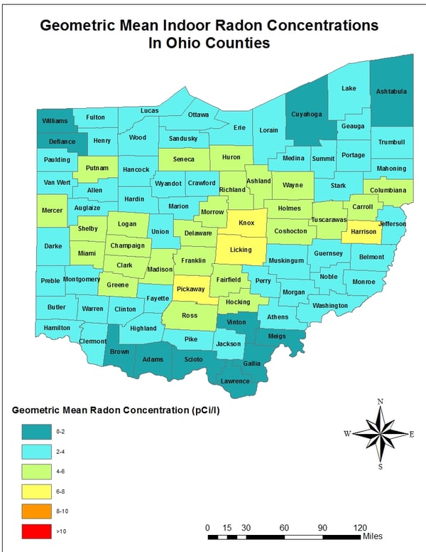 Detailed map of Ohio Radon Levels