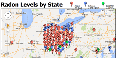 Map of Radon Levels in Ohio